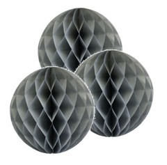 3x Gray 8 Inch HoneyComb Round Tissue Paper Lantern Balls Pom Poms Wedding Decor