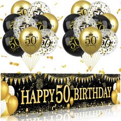 50Th Birthday Decorations – Black Gold 50Th Birthday Banner and Balloons for Ind