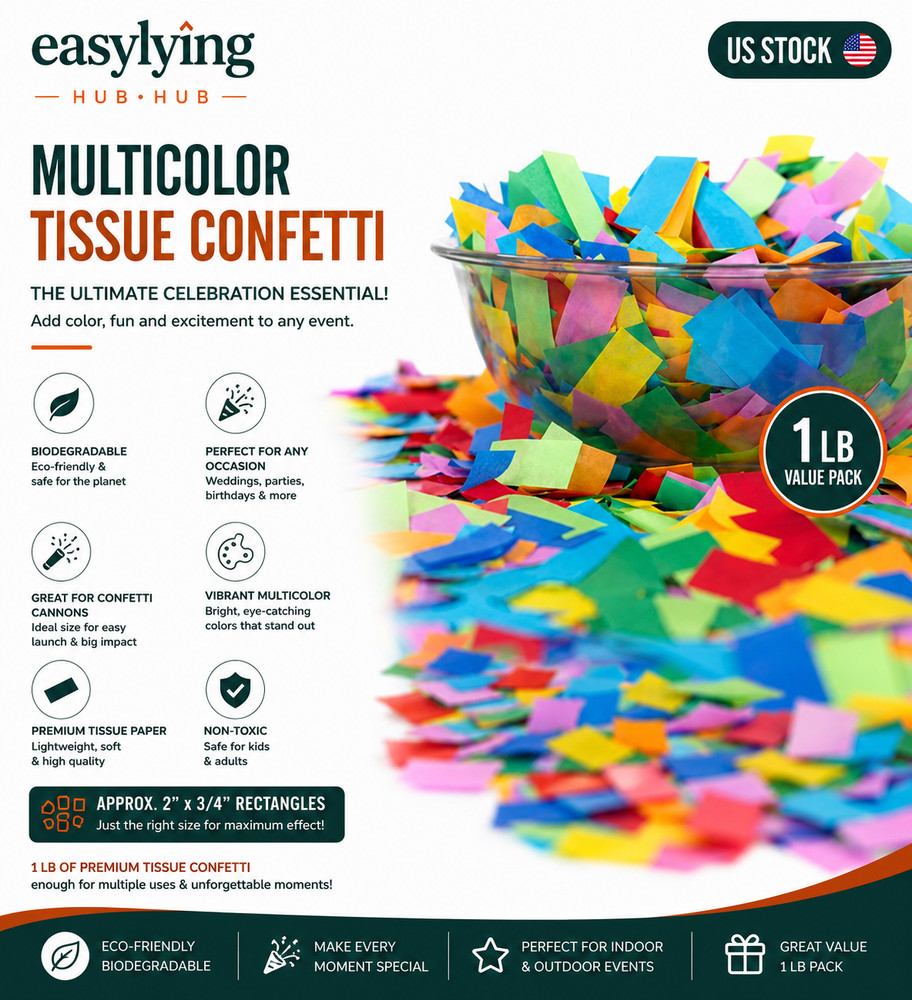 Biodegradable Confetti 1 lb Multicolor 2″ x 3/4″ Rectangular for Cannons