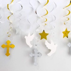 First Communion Hanging Swirls Baptism Decorations Boy Girl Party 22 PCS