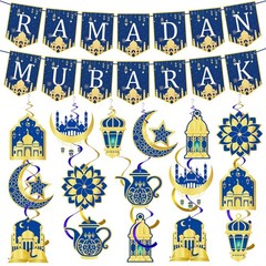 34 Pcs Ramadan Decorations for 5.7 inches (width) x 6.7 (length), Blue