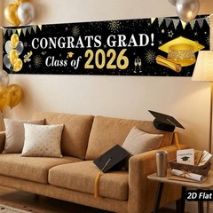 Black And Gold Graduation Backdrop 200X40Cm Polyester Fabric 2026 Banners