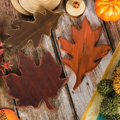 Whaline 3Pcs Fall Thanksgiving Retro Maple Leaves Wooden Red, Brown,orange