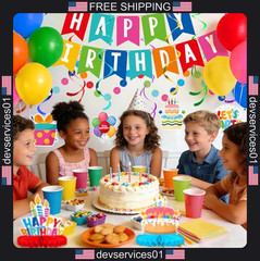 Birthday Party Decorations Kit with Banner Balloons and Confetti