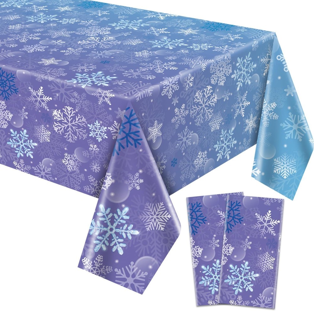 2 Pack Snowflake Tablecloths, 87×51» Plastic Blue Purple Snowflake Table Cover
