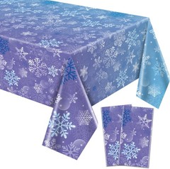 2 Pack Snowflake Tablecloths, 87×51» Plastic Blue Purple Snowflake Table Cover