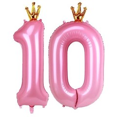 Giant Pink Number 10 Balloon with Crown, 40inch Big Baby Pink Foil Pink 10