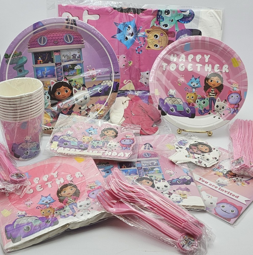 Gabby’s Dollhouse Party Decorations Birthday Supplies Kit Banner Tablecloth Cups