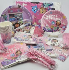Gabby’s Dollhouse Party Decorations Birthday Supplies Kit Banner Tablecloth Cups