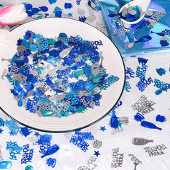 Blue and Silver Happy Birthday Confetti, 3000 Pcs Birthday Cake Table Metallic F