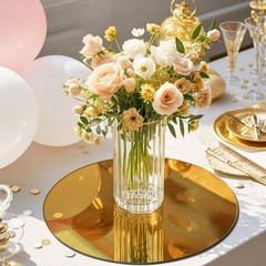 20 PCS 8 Inch Gold Round Acrylic Mirror Centerpieces Tray Candle Plate