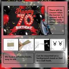 Happy 70Th Birthday Red and Black Banner Backdrop Decorations Balloons Theme Dec