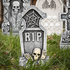 Bat & Skull Foam Tombstone Halloween Decorations Set 6 Pc. – Morris Costumes
