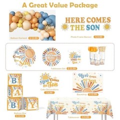 Retro Sun Baby Shower Decor – Sunshine Theme, Boho Boy Party Supplies & Decorati