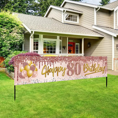 80Th Birthday Banner Decorations for Women, Pink Rose Gold Happy 80