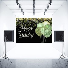 7x5ft Green Happy Birthday Backdrop Glitter Balloons Gold Sparkle Sequins Dot…