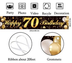 Happy 70th Birthday Banner,Birthday Party Sign 80.3*14.9 inches, 70 Black