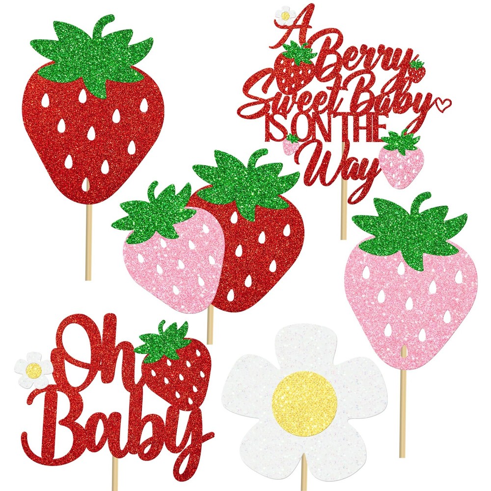Strawberry Oh Baby Centerpiece Sticks Glitter Berry Sweet Shower Decorations