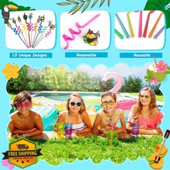 ANPHILE Hawaiian Party Favors 12 Pack Luau Tropical Straws