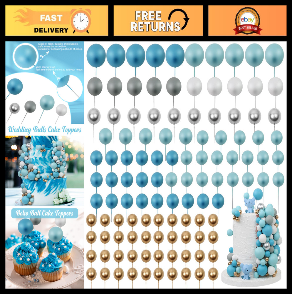 115 PCS Mini Balloon Cake Toppers – Foam Ball Cupcake Picks for Birthday, Weddin