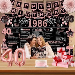 40th Birthday Decorations for Women,32PCS Back in 1986 Party Black