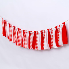 Red and White Gingham Fabric Banner – Checkered High Chair Banner Party Decorati