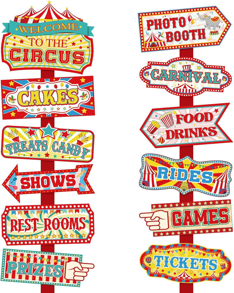 24 Pieces Carnival Decorations Circus Party Directional Sign Welcome to the Circ