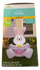 OUTDOOR EASTER DECOR~LIGHTED INFLATABLE~3.5 FT~BUNNY~HAPPY EASTER~NIB