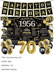 70th Birthday Party Decorations Kit, 37 Pc, Black Gold White