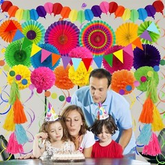 Party Decorations, 41 Pcs Multicoloured Papar Fans Pompoms Garlands String Ti…