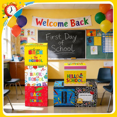 6 Pcs Back to School Decorations Box First Day of School Party Decor 11.8» Cray