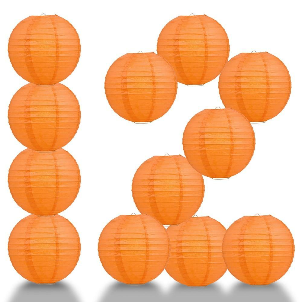 BULK PACK (12) 16″ Persimmon Orange Round Paper Lantern, Even Ribbing, Chinese H