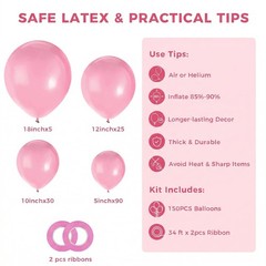 150 PCS Pink Balloons Different Size of 18 12 10 5 Inch, Pink Latex Balloon G…