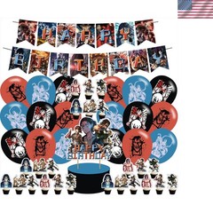 Anime-Themed Attack on Titan 4 Birthday Decor: Cake Toppers, Balloons & Banner
