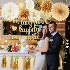 Engagement Party Decorations, Gold Glitter Love Laughter & Happily Ever After…