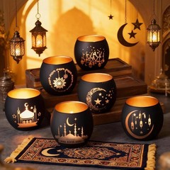 SHMILMH Ramadan Table Decor, Ramadan Mubarak Decoration, Glass Votive Tealight C