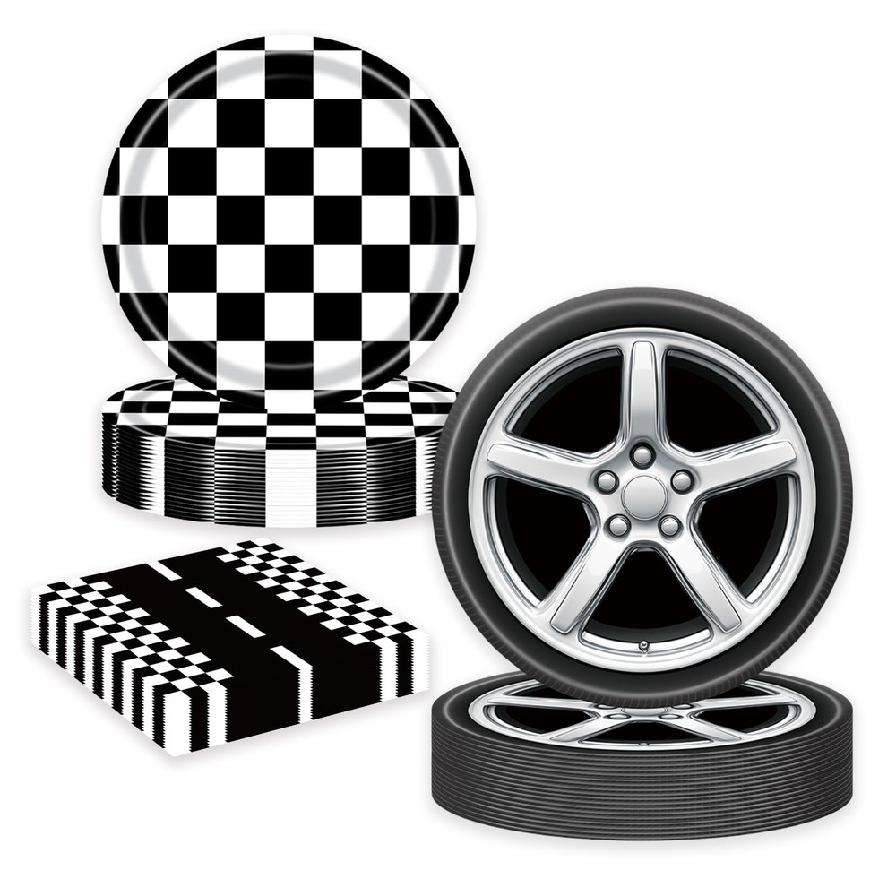 60 Pcs Racing Car Paper Plates and Napkins Race Car Birthday Party Plates Sup…