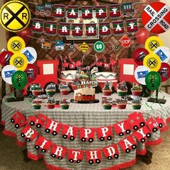 Train Birthday Party Supplies – 31PCS Railroad Crossing Decor, Foil Balloons, Ba