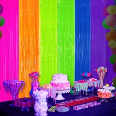 Glow in The Dark Tinsel Curtains 2 Pack – 3.3×6.6ft UV Reactive ‌Fluorescent …