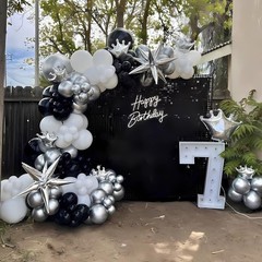 Black Silver Balloon Arch Kit 138Pcs Black White Metallic Silver Confetti Dis…