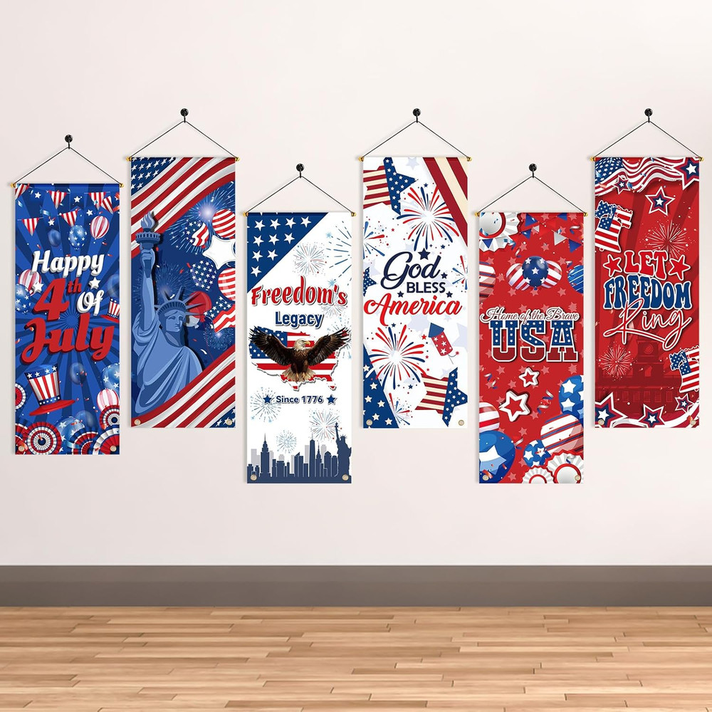 6 Pcs 250th Anniversary Hanging Banner 1776 2026 Patriotic Porch Yard Decor USA