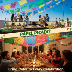 1 Pack 18 Ft Mexican Party Banner Cinco De Mayo Decoration, Plastic Papel Pic…