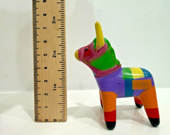Vintage Miniature Donkey Piñata Figurine Multi Color Plastic Dollhouse Craft 3″