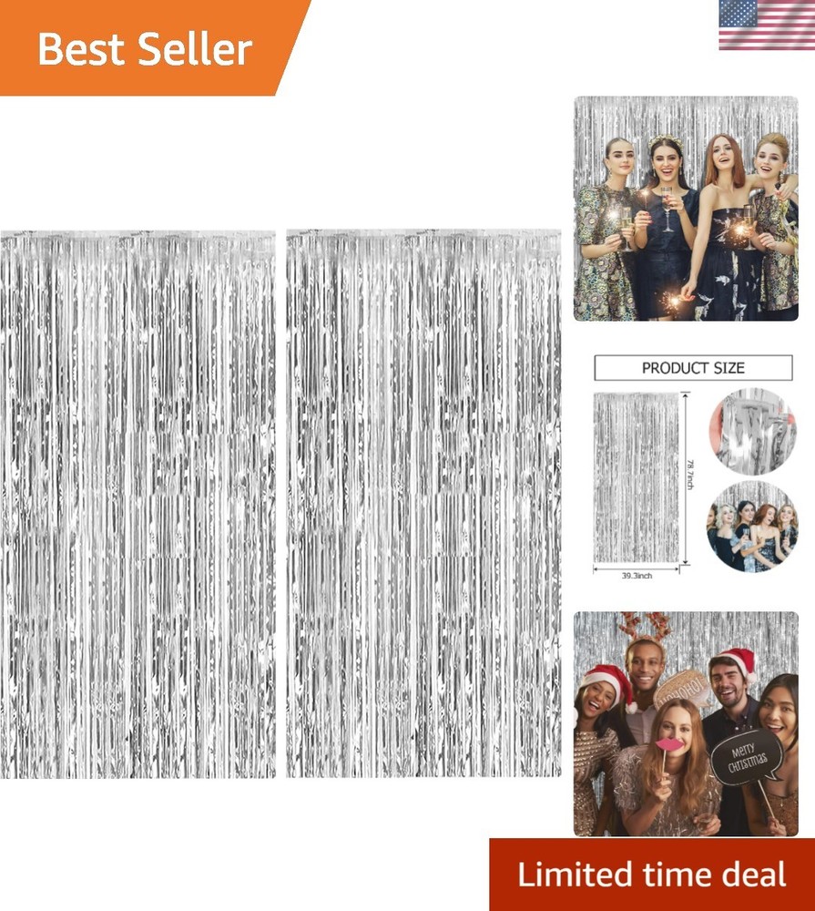 2 Pack Silver Backdrop Curtain Party Decorations Foil Fringe Backdrop Silver …