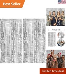 2 Pack Silver Backdrop Curtain Party Decorations Foil Fringe Backdrop Silver …