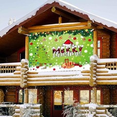 Merry Christmas Backdrop Banner – Green Cartoon Theme – 8x6ft – Christmas Party