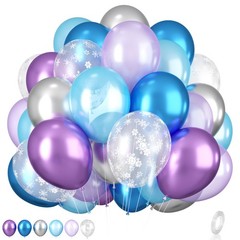Frozen Balloons, 12 Inch Purple Blue White and Silver Balloons with Snowflake…