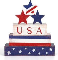 Sturdy Patriotic Table Block Decorations & Stars – Perfect for July Celebrations