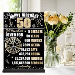 Black Gold 50th Birthday Decorations Back in 1976 Table Sign for Men Women, Two-