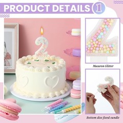 MTLEE Number 2 Candle Pastel Macaron Glitter 3D Rainbow macaron color